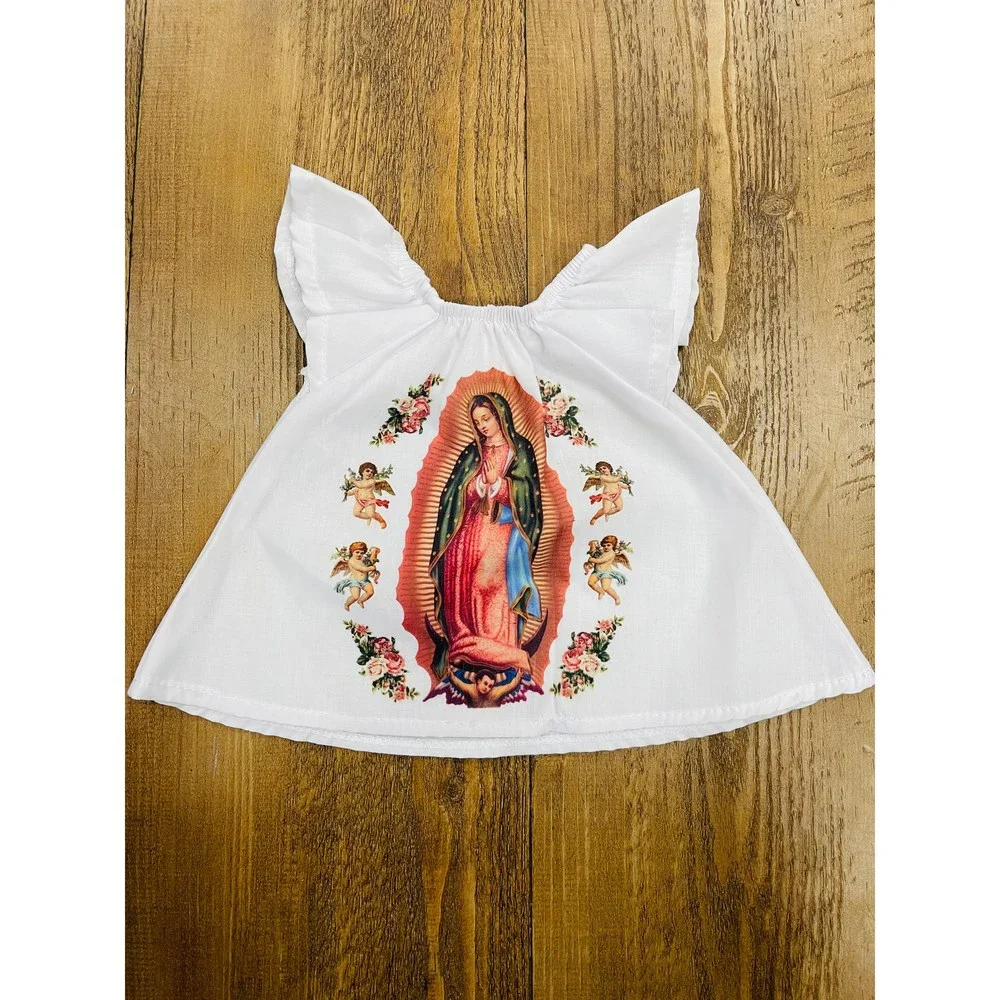 Mexican Printed Virgencita White Top for Girls - Picture 6 of 6